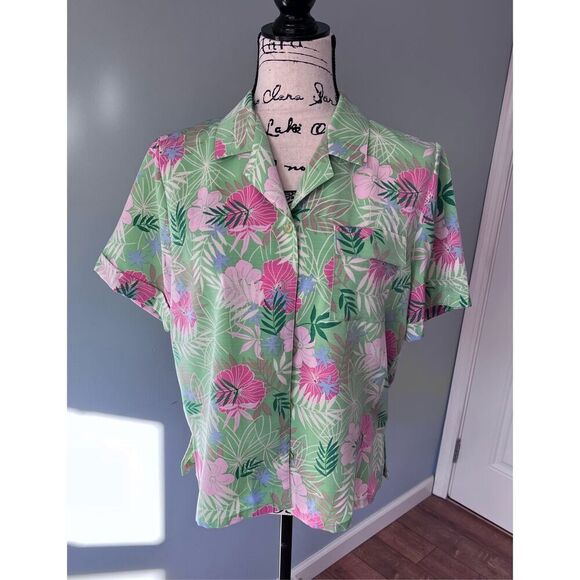Sag Harbor Women’s PM Short Sleeve Button Down Hawaiian Shirt Tropical Casual - Picture 1 of 7